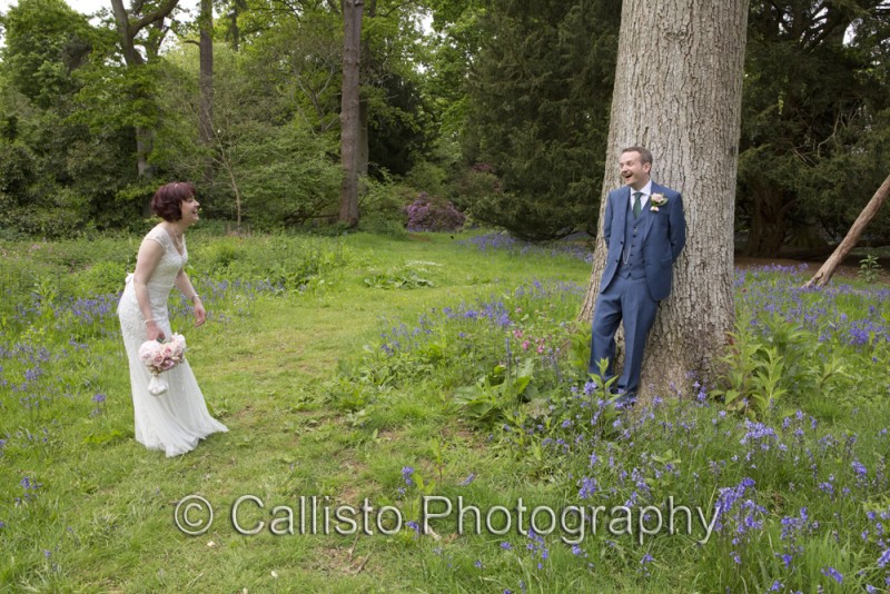 couple laughing bluebells