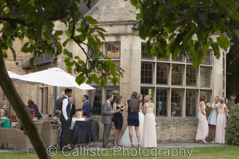wedding guests in hare and hounds gardens
